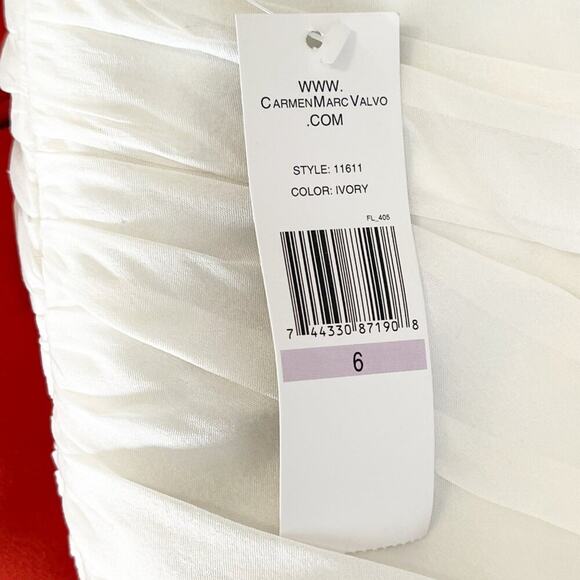 Carmen Marc Valvo Silk Organza Ivory Beaded Strapless Gown Long Dress NWT - Picture 13 of 15